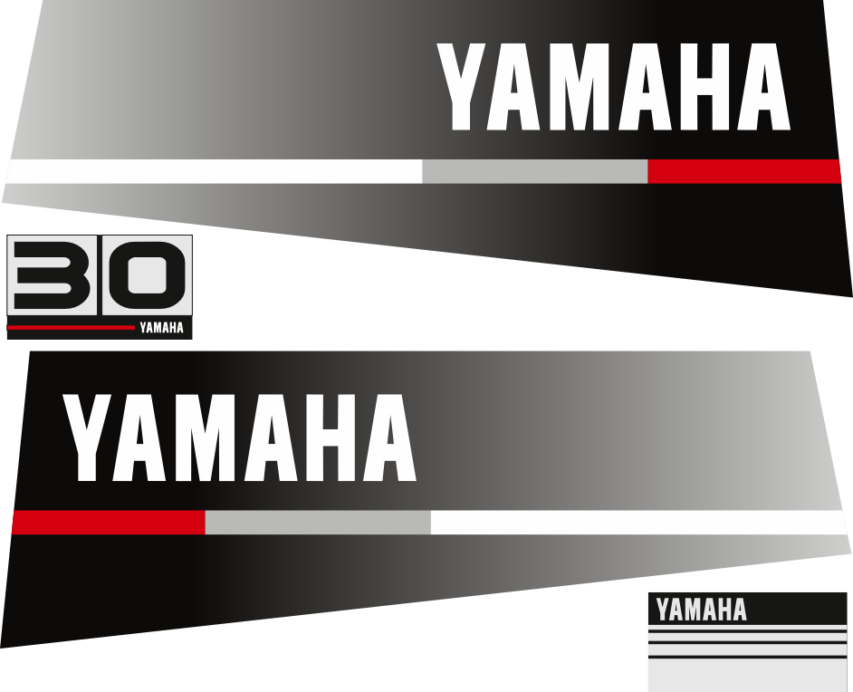 30hk Svart/rött/grått Komplett innehållande: 2st Dekaler för Yamaha 30hk och 1st bakre dekal med 30hk