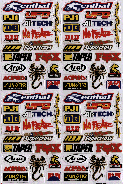 Dekalark 26x17cm. Blandade logotyper på dekalark. dekalerna är utstansade. Inte samma höga kvalité som på våra övriga dekaler.