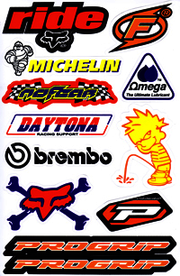 Dekalark 26x17cm. Blandade logotyper på dekalark. dekalerna är utstansade. Inte samma höga kvalité som på våra övriga dekaler.