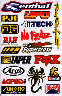 Dekalark 26x17cm. Blandade logotyper på dekalark. dekalerna är utstansade. Inte samma höga kvalité som på våra övriga dekaler.