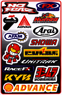 Dekalark 26x17cm. Blandade logotyper på dekalark. dekalerna är utstansade. Inte samma höga kvalité som på våra övriga dekaler.