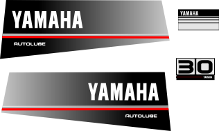 30hk Svart/rött/grått Komplett innehållande: 2st Dekaler för Yamaha 30hk och 1st bakre dekal med 30hk , en främre dekal yamaha.