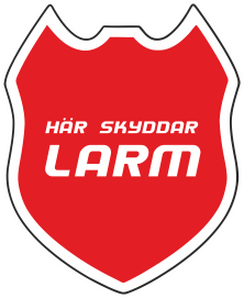 Varningsdekal Här skyddar larm.