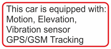 Varningsdekal för bilar som är utrustade med alla världens stöldskydd och spårningssystem.