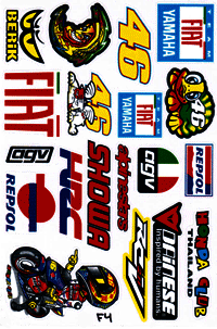 Dekalark 26x17cm. Blandade logotyper på dekalark. dekalerna är utstansade. Inte samma höga kvalité som på våra övriga dekaler.