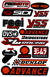 Dekalark 26x17cm. Blandade logotyper på dekalark. dekalerna är utstansade. Inte samma höga kvalité som på våra övriga dekaler.