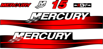 15hk Svart/rött/grått/vitt Komplett innehållande: 6st Dekaler för Mercury 15hk.