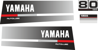 80hk Svart/rött/grått Komplett innehållande: 2st Dekaler för Yamaha 80hk och 1st bakre dekal med 80hk , en främre dekal yamaha.