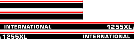 Printad Dekorsats IH International 1255 XL. Svart/vit/röd Komplett: 2 st stripes 1255 XL International 1620x88mm, 2st stripes 1000x108mm