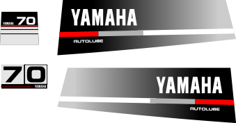 70hk Svart/rött/grått Komplett innehållande: 2st Dekaler för Yamaha 70hk och 1st bakre dekal med 70hk , en främre dekal Yamaha 70hk.