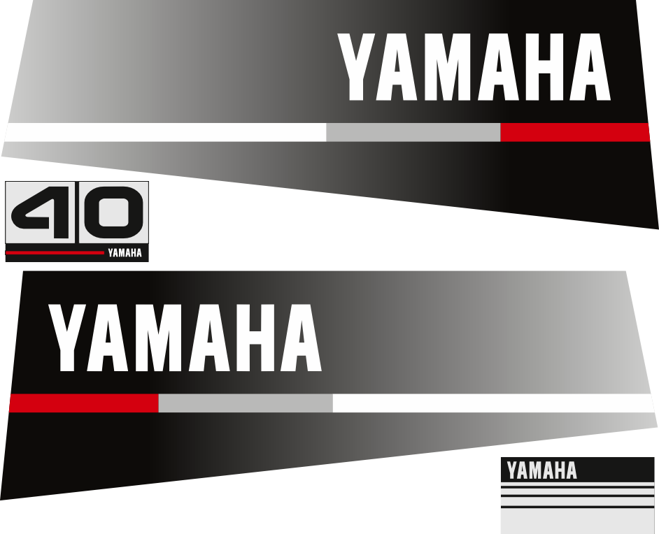 40hk Svart/rött/grått Komplett innehållande: 2st Dekaler för Yamaha 40hk och 1st bakre dekal med 40hk