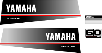 60hk Svart/rött/grått Komplett innehållande: 2st Dekaler för Yamaha 60hk Autolube och 1st bakre dekal med 60hk , en främre dekal yamaha.