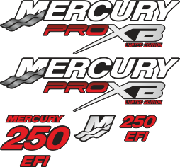 250hk Svart/rött/grått/vitt Komplett innehållande: 5st Dekaler för Mercury 250hk ProXB.