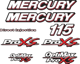 115hk Svart/rött/grått/vitt Komplett innehållande: 8st Dekaler för Mercury 115hk ProXS.