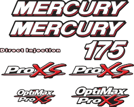 175hk Svart/rött/grått/vitt Komplett innehållande: 8st Dekaler för Mercury 175hk ProXS.