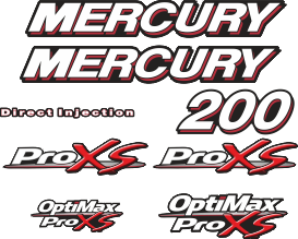 200hk Svart/rött/grått/vitt Komplett innehållande: 8st Dekaler för Mercury 200hk ProXS.