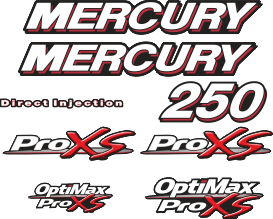 250hk Svart/rött/grått/vitt Komplett innehållande: 8st Dekaler för Mercury 250hk ProXS.