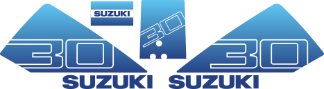 Komplett innehållande: 2st Dekaler för Suzuki 30hk, 1st bakre dekal och 1st främre dekal.