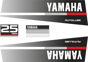 25hk Svart/rött/grått Svart/rött/grått Komplett innehållande: 2st Dekaler för Yamaha 35hk och 1st bakre dekal med 35hk
