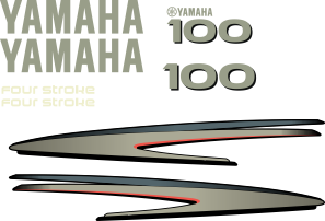 Komplett kitt med 2st laminerade dekorer, 2st Yamaha logo, 2st Fourstroke texter samt 100hk dekal bak och fram.