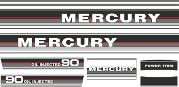 90hk Svart/rött/grått/Vitt Svart/rött/grönt/grått Komplett innehållande: 6st Dekaler för Mercury 90hk övre och undre kåpa.