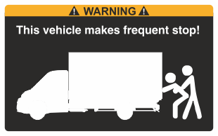 Svart/vit/orange Varningsdekal. Storlek 115x72mm.