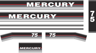 75hk Svart/rött/grått/Vitt Svart/rött/grönt/grått Komplett innehållande: 8st Dekaler för Mercury 75hk övre och undre kåpa.