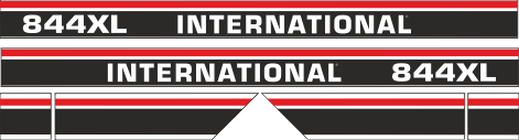 Dekorsats IH International 844 XL. Svart/vit/röd Komplett: 2 st stripes 844 XL International 1220x88mm, 2st stripes 475x110mm, 2st stripes 120x110mm.