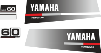 60hk Svart/rött/grått Komplett innehållande: 2st Dekaler för Yamaha 60hk och 1st bakre dekal med 60hk , en främre dekal Yamaha 60hk.