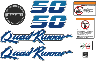 Komplett dekor blå. Innehåller: 2st 50, 2st Quad Runner, 1st motordekal, 1st startknapp samt 3st varningsdekaler. Laminerade dekaler.