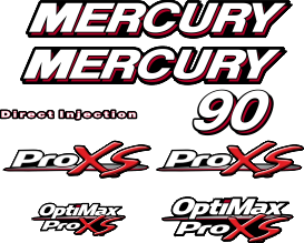90hk Svart/rött/grått/vitt Komplett innehållande: 8st Dekaler för Mercury 90hk ProXS.