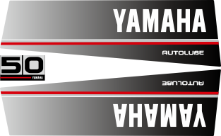 50hk Svart/rött/grått Komplett innehållande: 2st sidodekaler för Yamaha 50hk autolube och 1st dekal med 50hk.