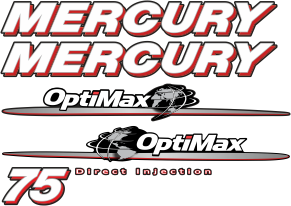 75hk Svart/rött/grått/vitt Komplett innehållande: 6st Dekaler för Mercury 75hk OptiMax