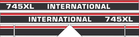 Dekorsats IH International 745 XL. Svart/vit/röd Komplett: 2 st stripes 745 XL International 1220x88mm, 2st stripes 475x110mm, 2st stripes 120x110mm.