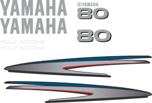 Komplett kitt med 2st laminerade dekorer, 2st Yamaha logo, 2st Fourstroke texter samt 80hk dekal bak och fram.