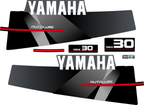 30hk 1994 Svart/rött/grått Komplett innehållande: 2st Dekaler för Yamaha 30hk och 1st bakre dekal med 30hk , en främre dekal yamaha, stripe samt oljedekal.