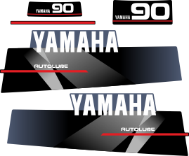 90hk Svart/rött/grått Komplett innehållande: 2st Dekaler för Yamaha 90hk och 1st bakre dekal med 90hk samt röd linje