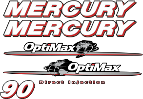 90hk Svart/rött/grått/vitt Komplett innehållande: 6st Dekaler för Mercury 90hk OptiMax