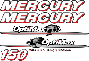 150hk Svart/rött/grått/vitt Komplett innehållande: 6st Dekaler för Mercury 150hk OptiMax