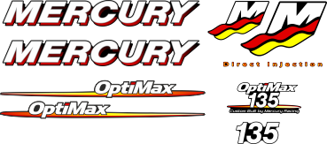 135hk Svart/rött/gult/vitt Komplett innehållande: 9st Dekaler för Mercury 135hk OptiMax