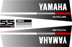 55hk Svart/rött/grått Komplett innehållande: 2st sidodekaler för Yamaha 50hk autolube, 1st dekal med 50hk samt 1st Yamaha-dekal.
