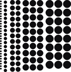 cirklar 5mm, 10mm, 15mm 20mm och 25mm. 