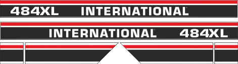 Dekorsats IH International 484 XL. Svart/vit/röd Komplett: 2 st stripes 484 XL International 1220x88mm, 2st stripes 475x110mm, 2st stripes 120x110mm.