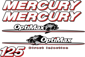 125hk Svart/rött/grått/vitt Komplett innehållande: 6st Dekaler för Mercury 125hk OptiMax