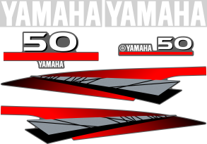 Dekalkit till Yamaha 50hk Svart/rött/grått/vitt Komplett innehållande: 2st YAMAHA dekaler, 2st sidodekaler och 1st bakre Yamaha 50hk dekal och 1st främre Yamaha 50 dekal.