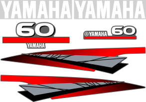 Dekalkit till Yamaha 60hk Svart/rött/grått/vitt Komplett innehållande: 2st YAMAHA dekaler, 2st sidodekaler och 1st bakre Yamaha 60hk dekal och 1st främre Yamaha 60 dekal.