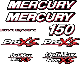 150hk Svart/rött/grått/vitt Komplett innehållande: 8st Dekaler för Mercury 150hk ProXS.