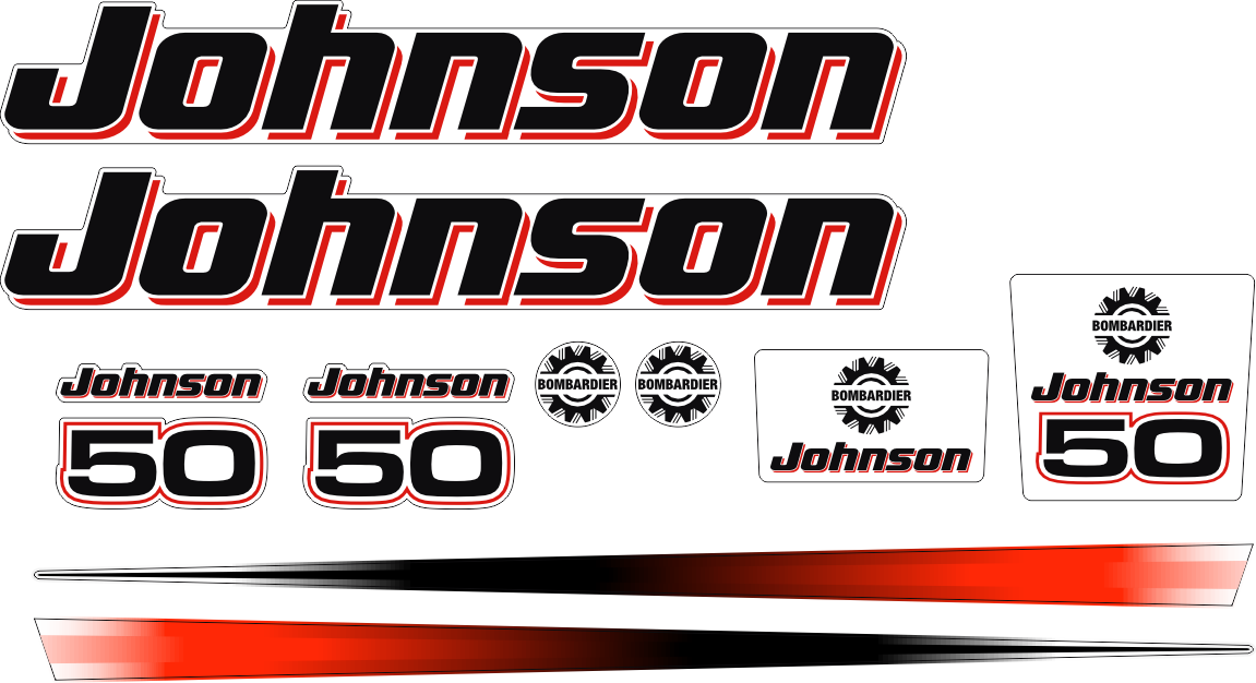 Komplett innehållande enligt bild. Dekaler för Johnson 60hk VRO