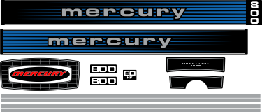 mercury 800 80hk. Svart/Blått/Grått/Vitt/Krom Komplett innehållande: 12st Dekaler för Mercury 80hk övre och undre kåpa. Årsmodell runt  1978