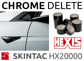 Chrome delete. 25m WRAP-vinyl i olika bredder för svartläggning av kromade lister m.m. Här använder vi marknadens bästa Wrap-vinyl Hexis Skintac HX20000